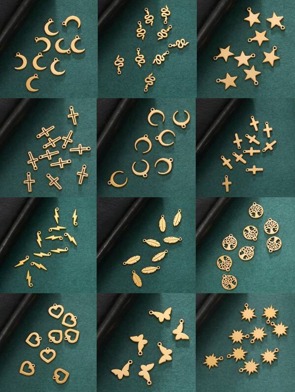 5pcs/Pack Stainless Steel Mini Moon Star Lightning Shape Diy Jewelry Pendant For Making Women'S Bracelet, Necklace And Earring