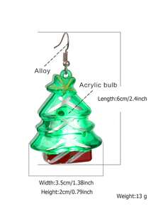 Led Light-up Christmas Tree Earrings - Green - View 4