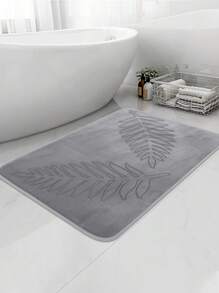 1pc Simple Style Polyester Fiber U-Shaped Memory Foam Absorbent Rug With Leaf Pattern, Suitable For Bathroom, Living Room, Home Use Home Bathroom Decor - Light Grey - View 4