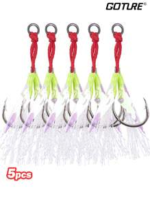 GOTURE 5 Peças Kit de Anzóis de Assistência Dupla para Pesca, Anzóis de Pesca de Alta Qualidade, Anzóis de Espera e Rápidos para Isca Vertical de Chumbo