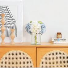 Wracra 玻璃花瓶中的繡球花花藝擺設,假花絲綢繡球花人造花與花瓶,適用於家居辦公室裝飾、餐桌中心裝飾 - 藍白色 - 查看 3