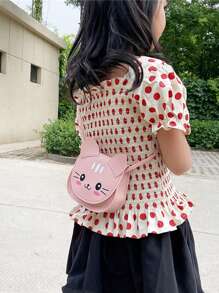 1Pc MINI Cute Cat pattern Slant Shoulder Bag Flip closure Coin Purse PU Leather Casual Kawaii Lightweight Portable Candy bag For Outdoor For Vacation Holiday For Daily  For Girl For Little Miss - Pink - View 1