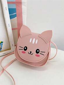 1Pc MINI Cute Cat pattern Slant Shoulder Bag Flip closure Coin Purse PU Leather Casual Kawaii Lightweight Portable Candy bag For Outdoor For Vacation Holiday For Daily  For Girl For Little Miss - Pink - View 2