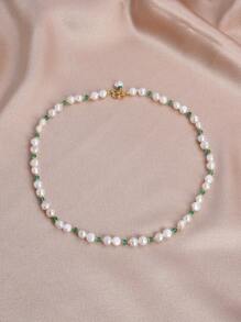 1pc 18K Gold Plated Natural Pearl & Colorful Gemstone Necklace, Fashionable Jewelry Suitable For Women, Daily Wear, Valentine's Day, Mother's Day, Birthday, Engagement, Wedding, Bridal Gift - Multicolor - View 2