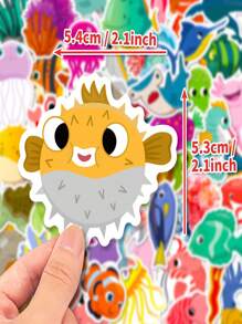 50pcs/Pack Ocean Animal Cartoon Stickers For Children,Featuring Dolphins,Sharks,And Other Marine Creatures,Suitable For Festival Gifts Decoration Of Luggage,Phone,Water Bottle,Computer,Car,And Stationery.,Stickers,Kids Stickers,Stickers Kids,Wall Stickers For Girls,Beach Sticker,Aquarium Stickers