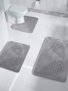 1pc Simple Style Polyester Fiber U-Shaped Memory Foam Absorbent Rug With Leaf Pattern, Suitable For Bathroom, Living Room, Home Use Home Bathroom Decor - Light Grey - View 1