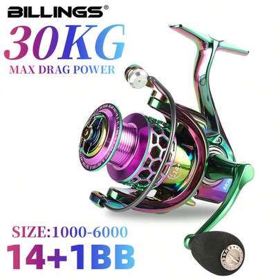 BILLINGS 1pc Spinning Fishing Reel 5.0:1/4.7:1 Gear Ratio, 10kg Max Drag