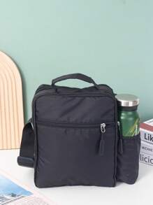 Men's Shoulder Bag With Large Capacity And Water Bottle Holder - Black - View 6