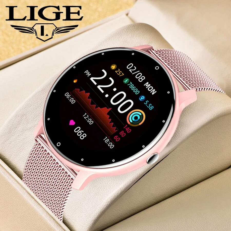 LIGE Đồng hồ thông minh unisex tích hợp đếm bước chân, đo lượng calo tiêu thụ, nhắc nhở cuộc gọi, chống nước, theo dõi thể dục, đo nhịp tim, đo huyết áp, theo dõi giấc ngủ, báo thức, nhắc nhở tin nhắn, dự báo thời tiết, camera, nhắc nhở vận động, tương thích với Android và iOS.