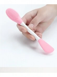 雙頭矽膠面膜掃和清潔按摩刷,diy泥面膜的多功能美容工具 - 粉色 - 查看 1