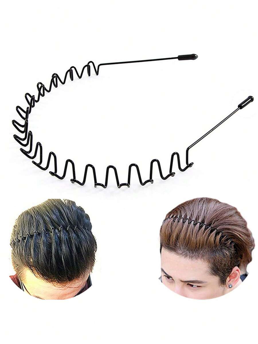 Street Metal Hair Band For Men Headband Women Hair Bands Men Unisex Black Wavy Spring Outdoor Sports Headbands For Men's Hair Band Hoop Clips Women Accessories Simple Elastic Non Slip Head Band Headwear,Hairband,Hair Hoop