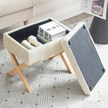 Furnistyle Autumn Ivory White Sherpa Upholstered Storage Ottoman Makeup Vanity Stool Chair, Tufted Ottoman Bench With Storage Square Footstool, Small Size Coffee Table Wooden Constructed Stool, Comfy Furry Foot Rest Ottoman Stool For Bedroom, Living Room Fall Favorites