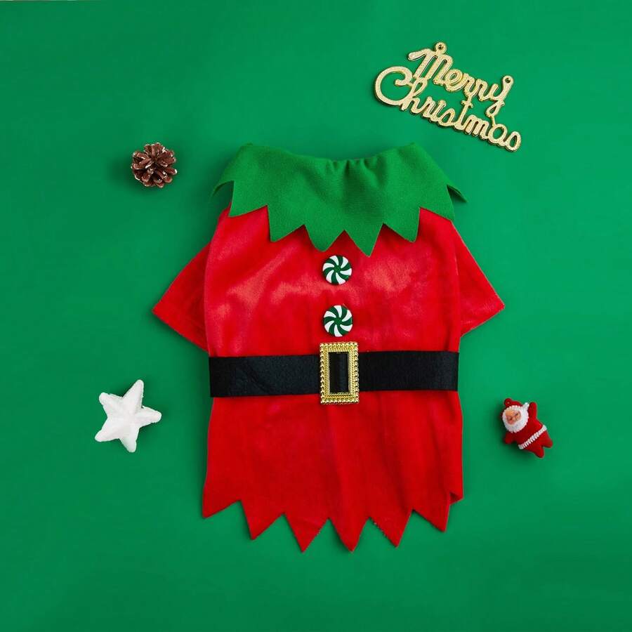 Christmas Holiday Word Buttoned T-shirt For Pets - Red - View 1