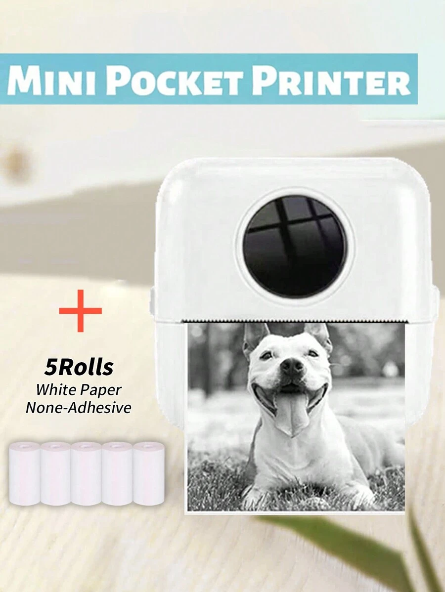 迷你便攜式照片印表機，考題印表機，附 5 卷熱感紙，適用於二維碼、待辦事項清單等的印表機，日常想法表達列印，列印每時每刻也適合辦公室