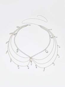 1条女士哥特式腰链，饰有水滴形水晶，适合圣诞节、万圣节、婚礼、派对和日常佩戴，长度105厘米，夏季、秋季、万圣节 - 銀色 - 查看 4