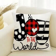 1入聖誕標語抱枕套,卡通可愛印花短毛絨正方形靠墊套,帶隱藏拉鍊,不含枕芯,適用於聖誕派對客廳臥室沙發裝飾