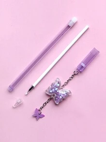 蝴蝶吊墜中性筆,可愛清新學生文具,考試簽名筆,鋼筆吊墜 - 粉色 - 查看 6