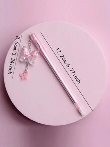 蝴蝶吊墜中性筆,可愛清新學生文具,考試簽名筆,鋼筆吊墜 - 粉色 - 查看 3