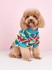 1pc Geometric Pattern Pet Sweatshirt, Warm Fleece Cat Dog Clothes, Autumn/Winter - Multicolor - View 3