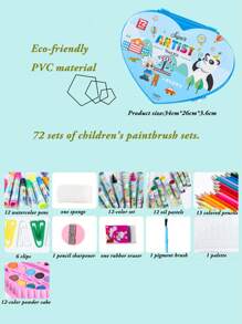 1set 72pcs Heart Shaped Children's Art Supplies Set Including Watercolor Pens, Colored Pens, Crayons, Ideal For Diy Painting In A Gift Box, Suitable For Students - Blue - View 4
