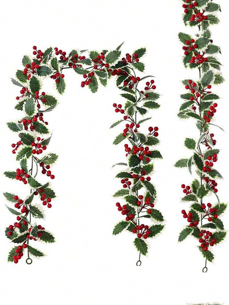 1套5.8英尺紅色莓果聖誕裝飾花環,柔軟的人造莓果花環,可用於冬季聖誕節和新年節室內外家居壁爐裝飾 - 彩色 - 查看 1
