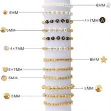 Whaline Gold 1500入組,3種尺寸金色圓形間隔珠,白色仿珍珠珠,金色球形、心形、星形、扁平珠,字母珠,帶彈性線,diy手鍊、項鍊珠寶製作套件 - 金色 - 查看 7