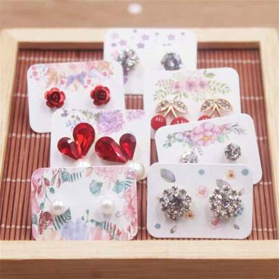 100pcs/pack 3.5x2.5cm White Jewelry Set Card Paper With Beautiful Flower Design, Earring & Ear Stud Display Accessories