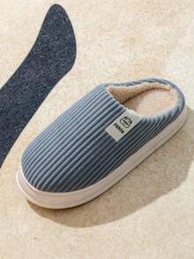 女式厚底秋冬鞋,室內/室外防滑靜音保暖拖鞋 - 灰色 - 查看 2