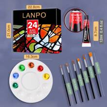 Ensemble de peinture pour vitrail de 12/24 couleurs de 12 ml avec 6 pinceaux en nylon, 1 palette, kit de peinture acrylique émaillée imperméable pour enfants, Fête des mères, cadeau pour maman, rentrée scolaire, fournitures scolaires
