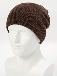 1pc Men's Winter Soft Knitted Hat With Plush Lining, Suitable For Keeping Warm In Cold Weather And Outdoor Activities - Coffee Brown - View 1