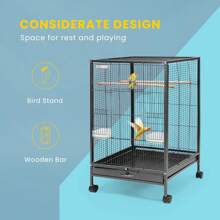 VIVOHOME 30 Inch Height Wrought Iron Bird Cage With Rolling Stand For Parrots Conure Lovebird Cockatiel Black & White