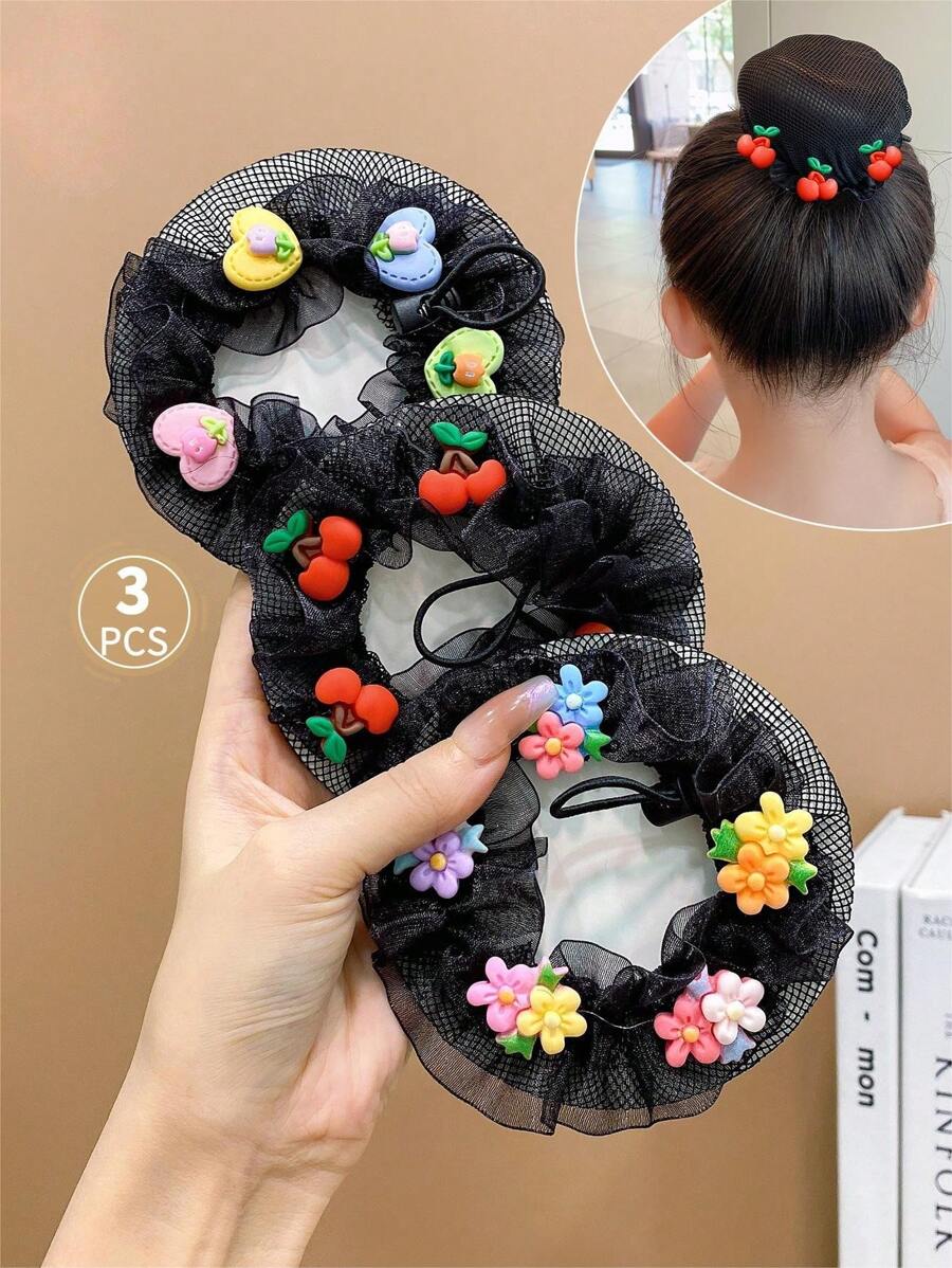 3 Piezas Redes Para Cabello Bonitas Para Niñas Para Hacer Un Moño De Ballet - Multicolor - Ver 1