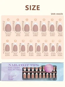 300入組短款芭蕾形式現成美甲貼片，底部呈紅棕色，邊緣為白色，適用於指甲藝術設計和裝飾，即貼即用的美甲用品 - 無色 - 查看 4