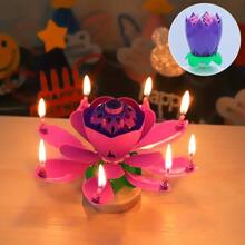 1 件蓮花音樂生日蠟燭,創意旋轉開花蓮花燈籠蛋糕裝飾,母親節禮物,母親節裝飾,母親節用品,派對用品,派對裝飾 - 彩色 - 查看 8