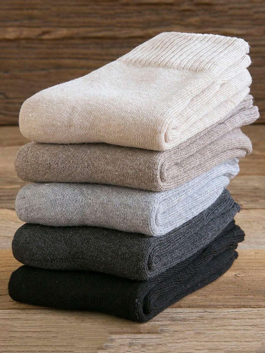 5 Của phụ nữ Màu thuần Dày lên Ấm áp Vớ giữa bắp chân , Thích hợp Đối với Mùa thu Và Mùa Đông - Nhiều màu - Xem 1