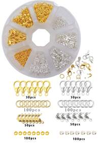 560顆/盒珠寶製作工具組合,包括龍蝦扣、開口跳環、封口珠和彎管珠,適用於手鍊和項鍊diy製作