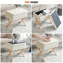 Furnistyle Autumn Ivory White Sherpa Upholstered Storage Ottoman Makeup Vanity Stool Chair, Tufted Ottoman Bench With Storage Square Footstool, Small Size Coffee Table Wooden Constructed Stool, Comfy Furry Foot Rest Ottoman Stool For Bedroom, Living Room Fall Favorites