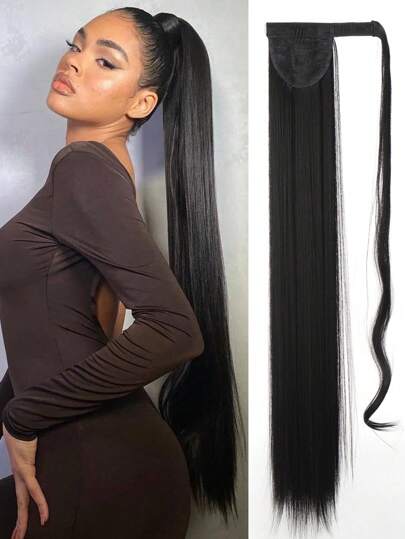 Extension de queue de cheval synthétique patch de cheveux noir clip sur l'extension de queue de cheval wrap around long droit crochet et boucle queue de cheval extensions de cheveux 22 pouces ~ 34 pouces