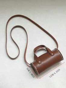 1pc Kid's Solid Color Pu Leather Mini Handbag, Vintage Style Shoulder Crossbody Bag - Brown - View 4