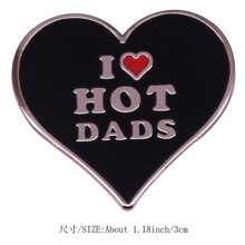 I Love Hot Dads English Alphabet Funny Brooch, Red And Black Heart-shaped Lapel Pin Badge, Father's Day Gift, Denim Coat Clothing Decoration