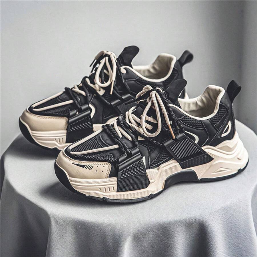 男士多功能透氣運動鞋,增高厚底鞋,時尚運動鞋 - 米色 - 查看 1