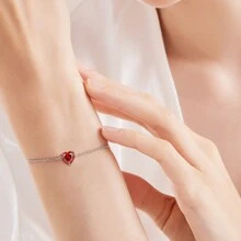 1pc Hearts Bracelet For Women Girls, Zirconia Birthstone Bracelets 925 Sterling Silver Anklets Elegant Chain Jewelry Gift For Her Mom Wife Girlfriend Birthday Anninversary Dating Valentine's Day Gifts, Mother's Day Gifts - Heart-shaped - View 7