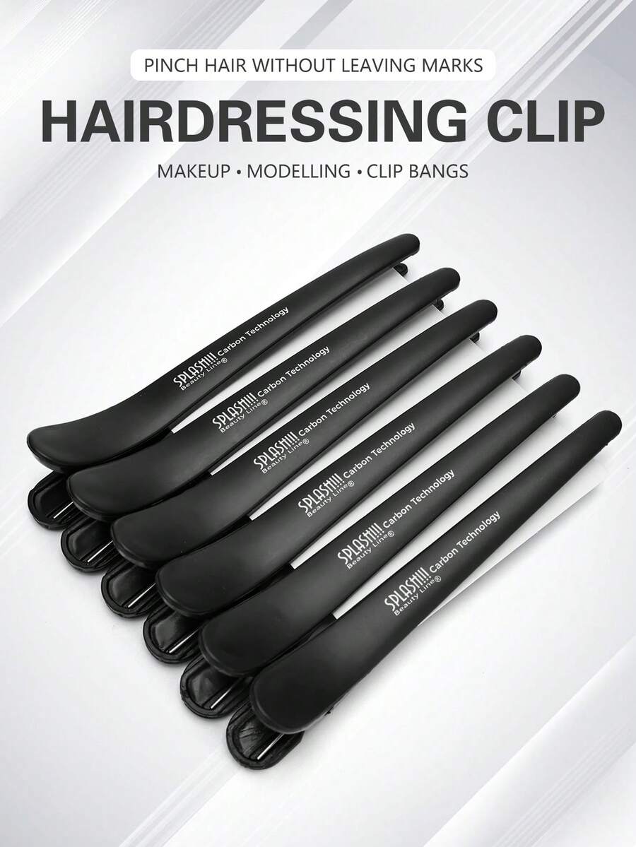 6pcs Carbon Fiber Seamless Hair Clips Set, Suitable For Professional Salon Hairstyling
