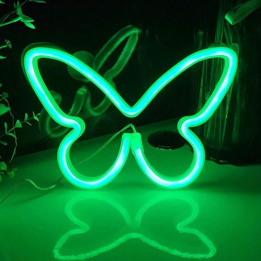 Luz De Neón Led En Forma De Mariposa En Verde - Verde - Ver 1
