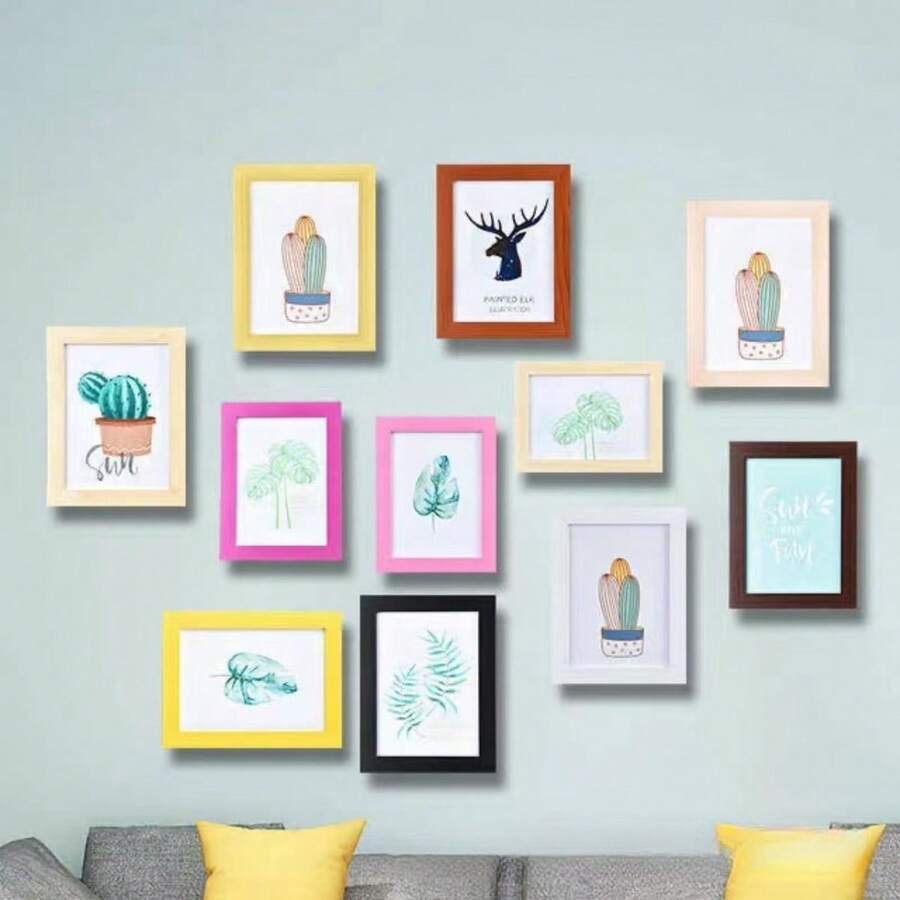 相框套裝,桌面展示,壁飾,創意簡約diy木製相框,各種尺寸(5、6、7、8、10吋和a4) - 黑色 - 查看 1