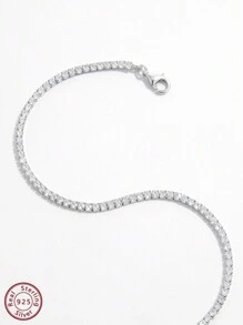 Vaerine 1條閃亮典雅的豪華女士手鍊,鑲有人造鋯石正方形零件,使用925純銀,適用於約會、派對、宴會和日常穿著,是突顯魅力的禮物。婚禮訂婚新娘珠寶 - 銀色 - 查看 3