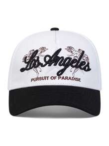 1頂男士時尚刺繡洛杉磯棒球帽，可調節防曬休閒帽，適用於春秋旅行、海灘派對和街頭 - 黑與白 - 查看 2