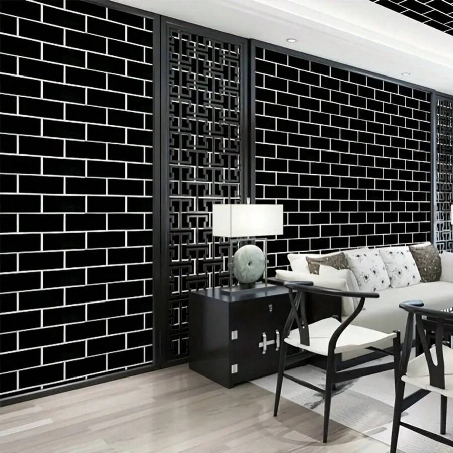 一捲黑白磚紋自粘式可拆式pvc壁紙,防水防油聯絡紙,適用於廚房臥室客廳櫥櫃及家具的裝飾壁紙,家居裝飾和家具翻新 - 黑與白 - 查看 1