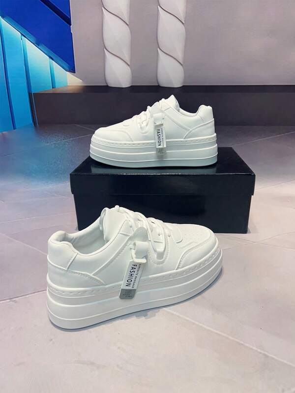 Thick-Soled Fashionable And Versatile Sneakers, Breathable, Comfortable, Casual Sports Shoes, White Shoes, Shoes