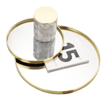 Glass Mirror Round Tray Home Decoration - Gold - View 5